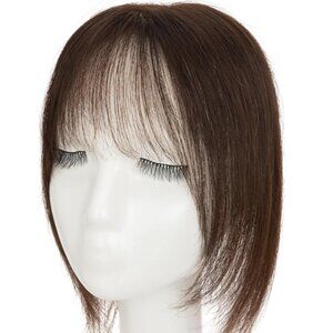 Human Hair Topper with Wispy Bangs, 11" 02 Dark Brown